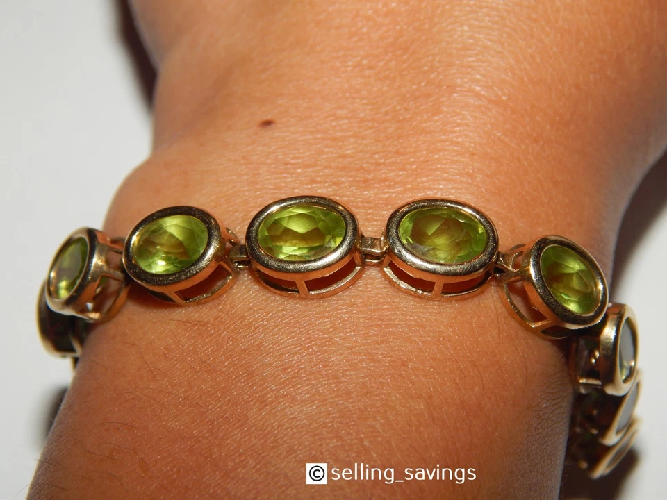 10K YELLOW GOLD PERIDT BEZEL SET TENNIS BRACELET 7.5 INCH -14.2  GRAM - Image 3 of 4