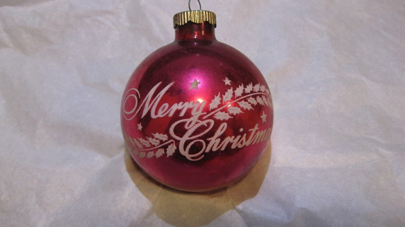Vintage Shiny Brite Pink Merry Christmas Glass Stencil Ornament #3