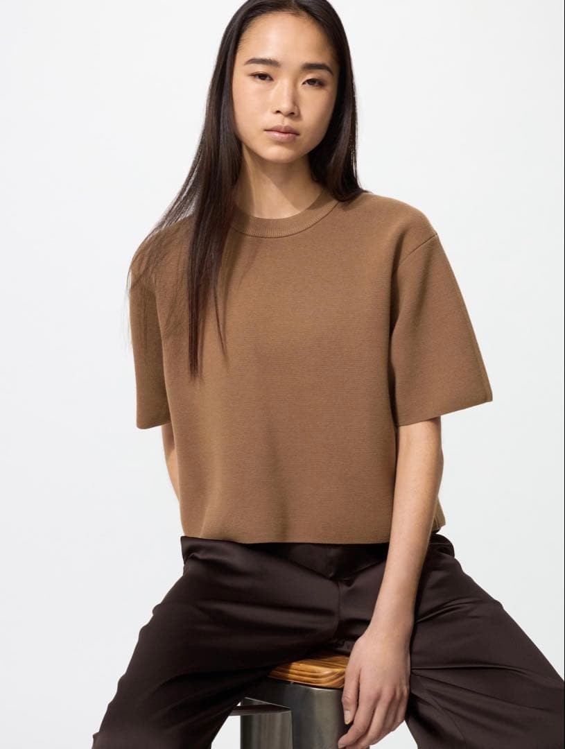UNIQLO Washable Milano Rib Sweater Brown Size L