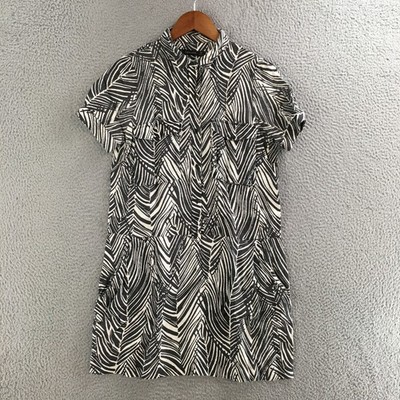Zara Basic Mini Shirt Dress Womens Medium Short Sleeve Collared Black White