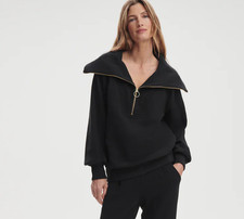 Varley Vine Ribbed Ottoman Half Zip Black Pullover Athleisure Quarter Zip XS