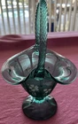 Fenton Green Hand Painted Bouquet Basket Decor 11” See Description