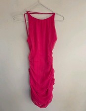Oh Polly Pink ruched Cut Out Back mini dress With Diamond Chain Size 8