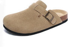 Women'S Suede Clogs Adjustable Buckle Slip on Footbed Home Clog Slippers
