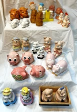 Vintage Mixed Lot of Pig Salt & Pepper Shakers~Estate Collection of 15 Sets