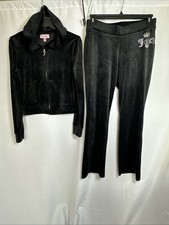 Juicy Couture Y2K Velvet Velour Pants M And Shirt L Set Womens Black 5426