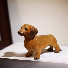 Hand carved wooden dachshund figurine dog statue sculpture room desk home decor