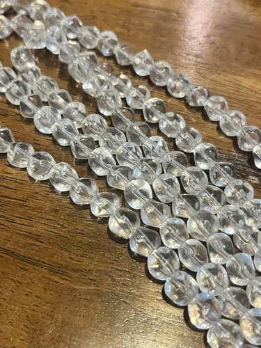 Black Vintage Czech Glass Round Facet Bead Strand 12in 8mm