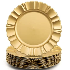 12 Pack Gold Plastic Charger Plates, 13 Inch Round Charger for Dinner Plate, ...