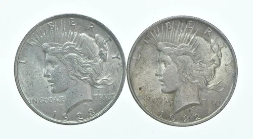 1923 & 1922 Peace Silver Dollar $1 Bullion Collection Lot *104