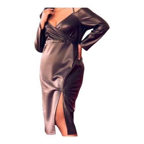 ELOQUII Women's Plus Size Faux Leather Sleeve Maxi Dress | eBay