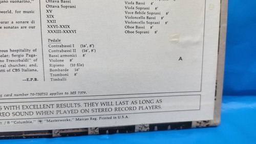 E. POWER BIGGS LP: Historic Organs Of Italy, 1969 Columbia Records MS 7379 - Picture 11 of 16