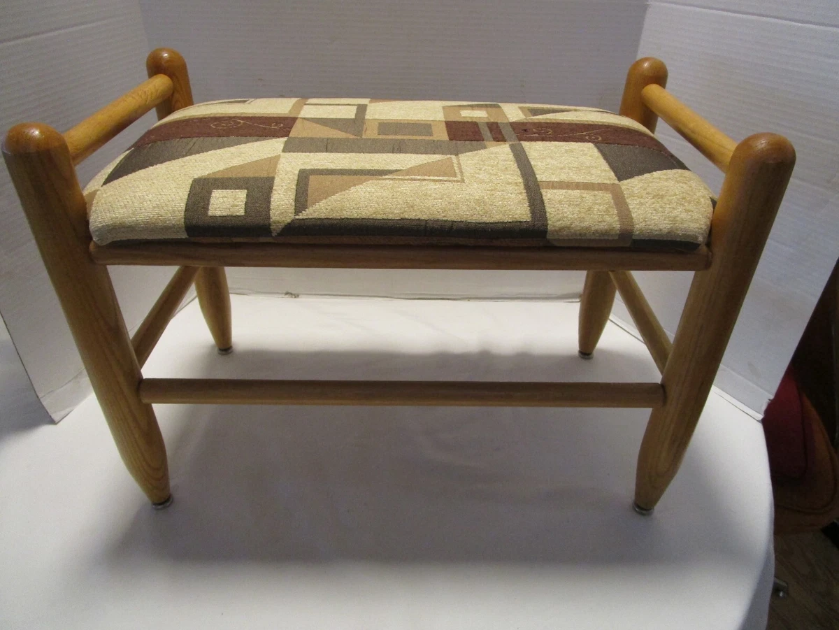 MCM stool bench Blonde Wood Geometric fabric Ottoman 21 W 1960 s Vintage retro