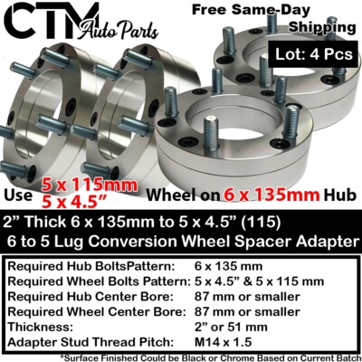 4x 2'' Thick 6x135 to 5x4.5(115) Wheel Adapter Spacer | F150 Navigator Expedition