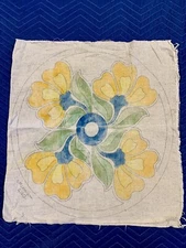 VINTAGE Art Deco 27’ Circle Rug Pillow Tinted Cotton Canvas Only. LG & Co #6807