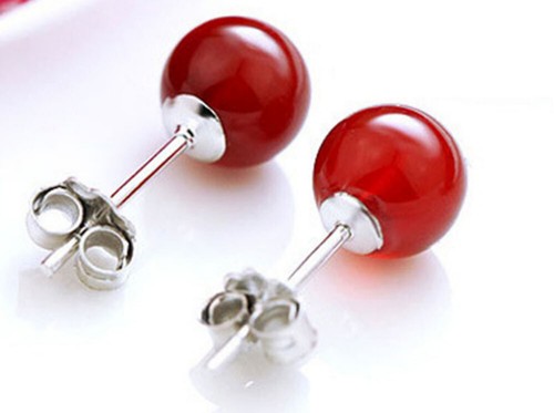 Pendientes de ágata redondos rojos AAA ónix plata tachuelas joyería de moda 8 mm - Imagen 2 de 2