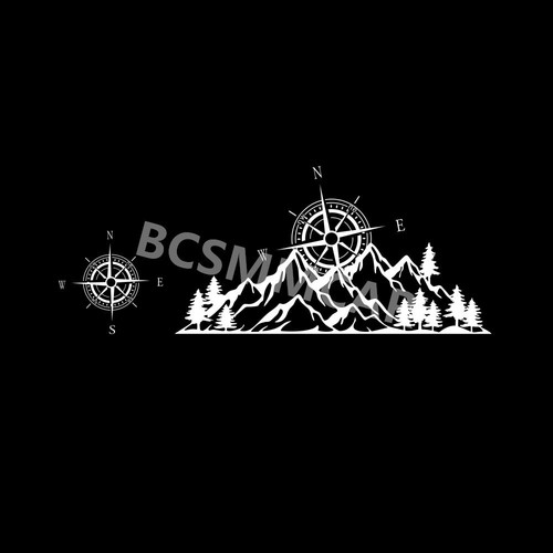 Car RV Truck Sticker Compass Tree Mountain Forest Decal Side Body Graphic 4Pcs