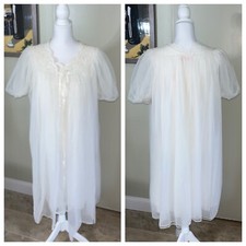 Vintage Avian Peignoir Nightgown And Robe Set White Lace Trim Sheer Small Nylon