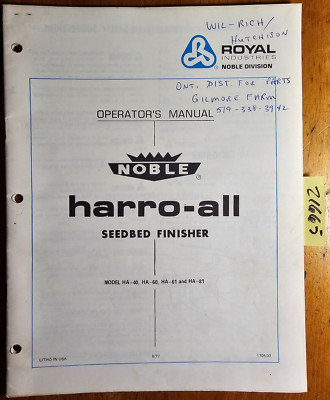 Royal Noble HA-40 HA-60 HA-61 HA-81 harro-all Seedbed Finisher Operator' Manual 