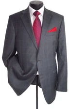 ] Hart Schaffner Marx Gray Plaid 2 Buttons Wool Coat, Jacket 42R