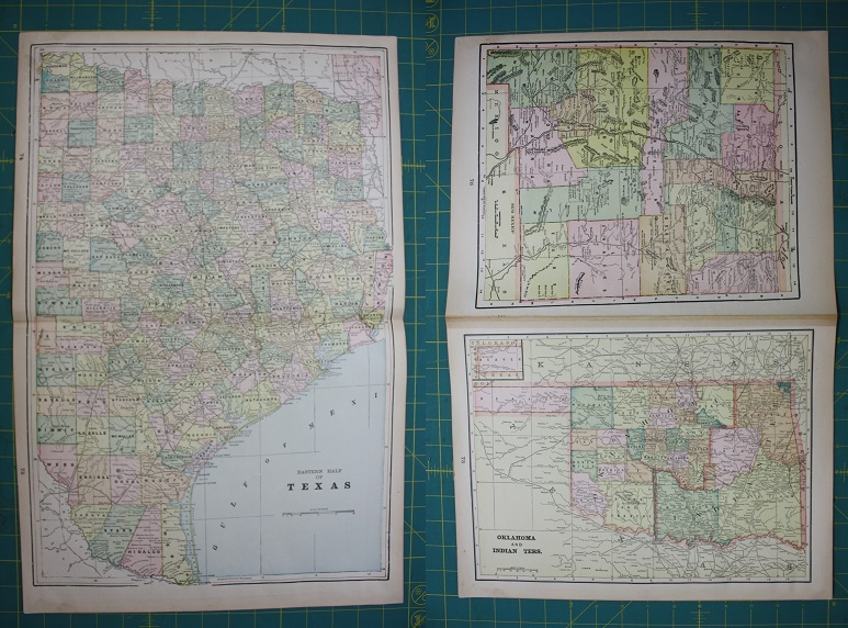 Texas Oklahoma Vintage Original 1899 Antique Cram's World Atlas