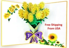 3D Pop Up Sun Flower Bouquet Greeting Card Birthday, Mom Mother, Easter, Spring