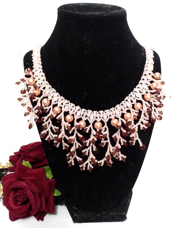 139 - Изящные стеклянные бусины нагрудник ошейник коренастый шикарный ручной работы 10» коричневый желтовато-коричневый