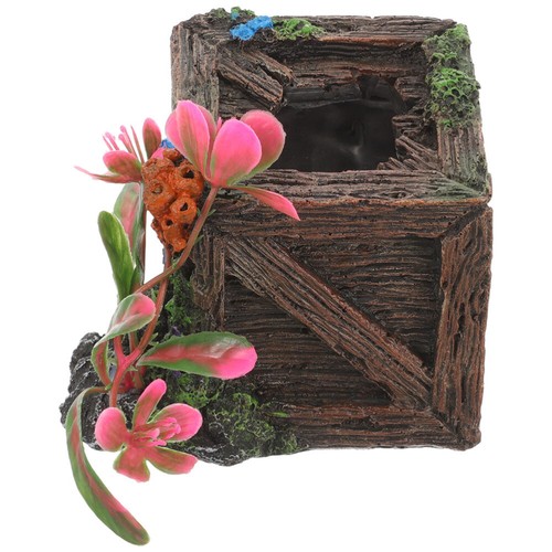 Imitation Wooden Box Wine Ornaments Aquarium Fish Tank Hideout House - Picture 2 of 12