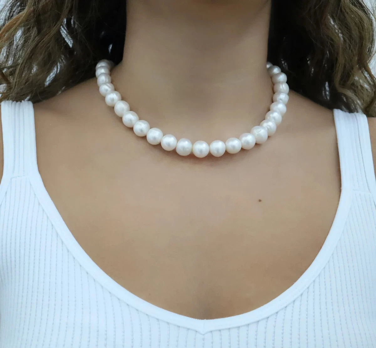 Pearl Necklace and earring set 12mm pearl size Faux India | Ubuy