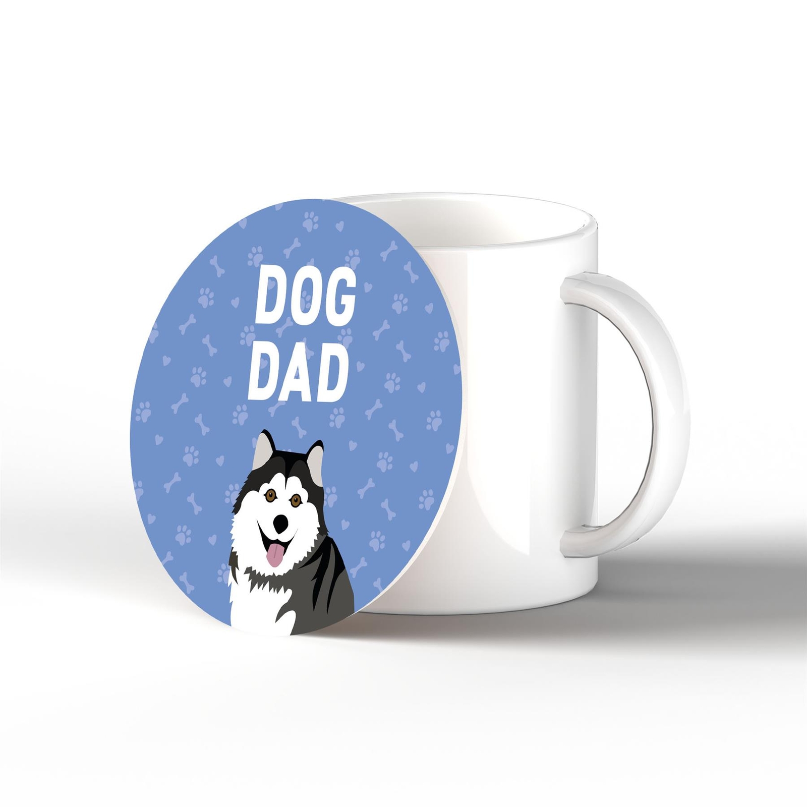 Husky Dog Dad Kate Pearson Illustration Ceramic Circle Coaster Dog Themed Gift