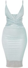 Prettylittlething Mint Metallic Knot Front Party Midi Dress Size 4 ( NWT)