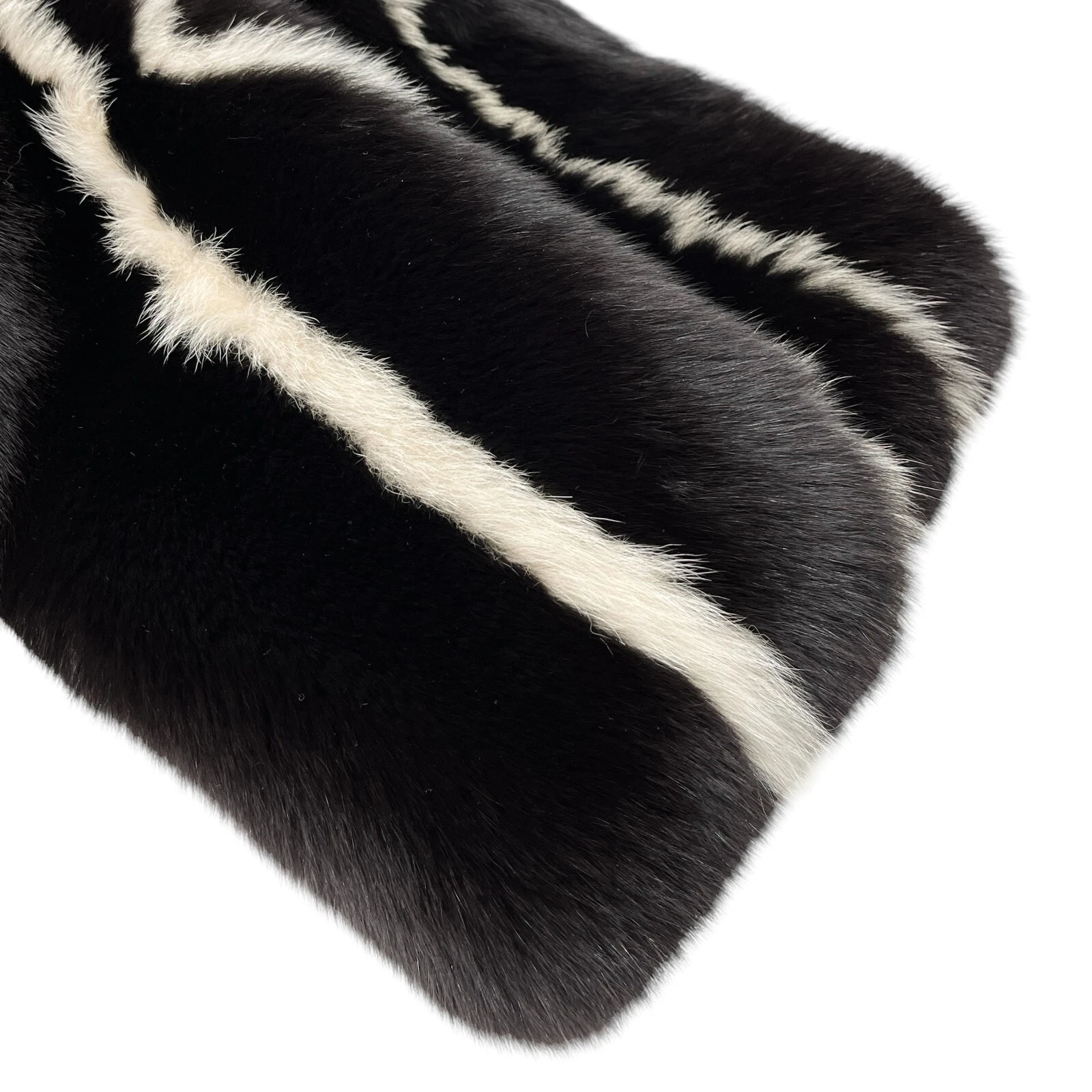 GUCCI Giacca Pelliccia di Volpe Vintage Logo #36 Cappotto Gancio Nero Bianco Pelle Seta