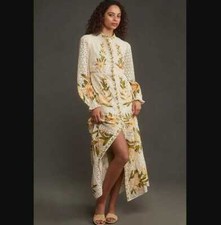 New S Farm Rio x Anthropologie long-sleeve floral eyelet maxi shirt dress