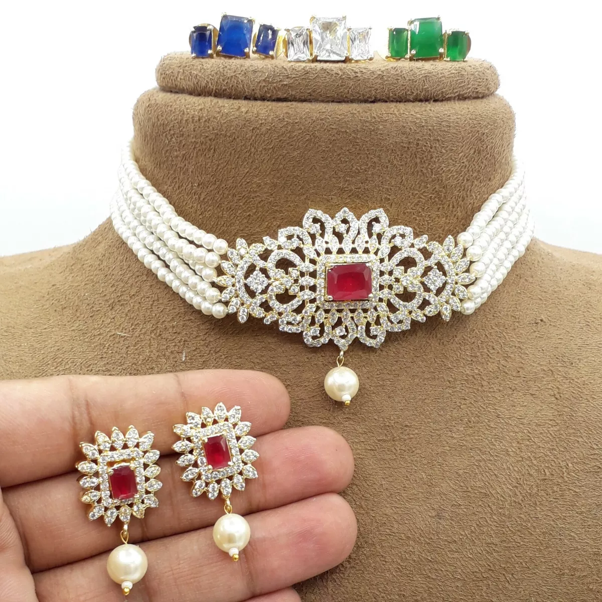 Floral Pearl Necklace Set | With Chandbalis | Gold Plated Silver Jewelry