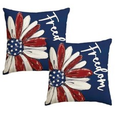 4th of July Freedom Throw Pillow Cover, 18 x 18 Inch 18" x 18" Set of 2 Blue