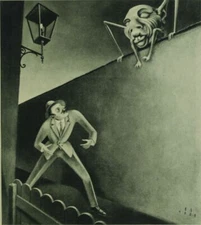 Abecedarian Franz Sedlacek Surrealist Horror Print Man vs Monster Night Scene