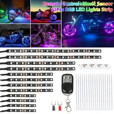 12Pcs Motorcycle RGB LED Neon Under Glow Lights Strip Kit For Kawasaki Honda BMW