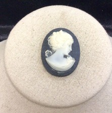 Vintage Costume Black White Faux Cameo Plastic Loose Stone T647