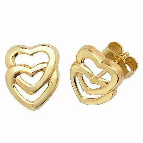 9ct gold 2024 heart stud earrings