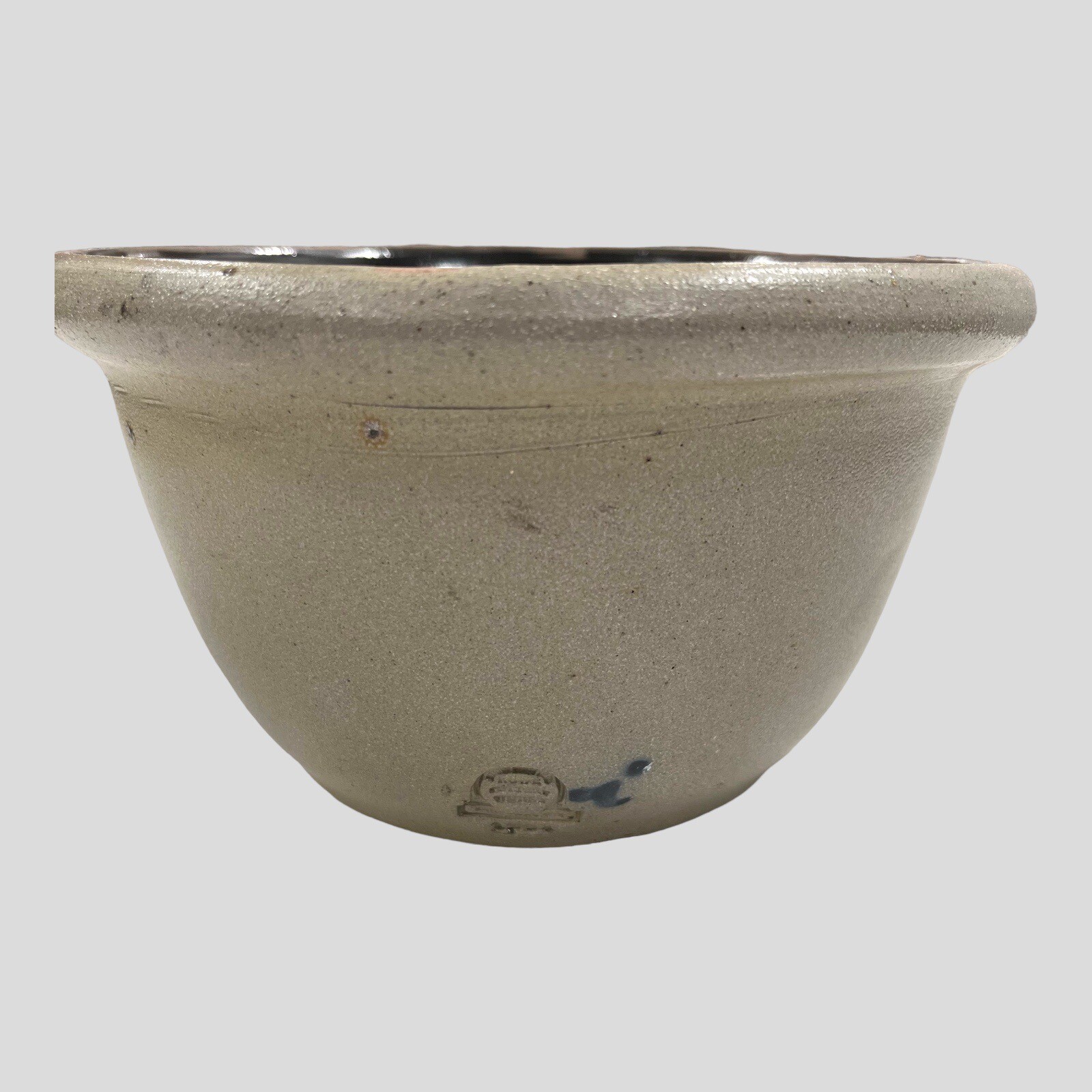 Rowe Pottery Works Medium Salt Glazed Mixing Bowl 8” Diameter Blue Heart 1994