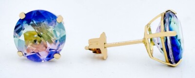 LAB CREATED 5,40 kt TURMALIN OHRSTECKER MASSIV 14 K GELBGOLD - NEU MIT ETIKETT