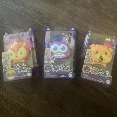 NEW! Set of 3 Polly Pocket Pet Connects YouTube Kids Owl, Deer, and Hamster