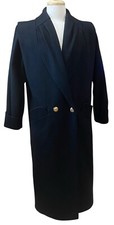 Vintage DonnyBrook Womens 12 Wool Top Trench OverCoat Navy Gold Buttons USA
