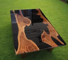 Black Epoxy Resin Table | Center & Coffee Table | Farmhouse Furniture Decor