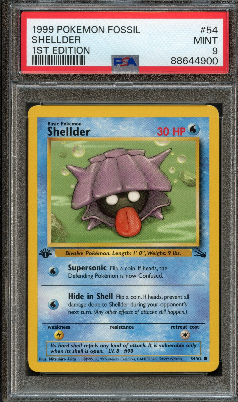 PM - 1999 Pokemon - Japanese Fossil - Shellder 1st Edition - #54 - PSA 9