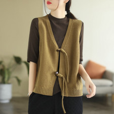 Women Knitted Vest Tank V-neck Sleeveless Sweater Waistcoat Cardigan Gilet