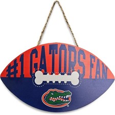 Pets First NCAA Football Shape Wooden Wall Sign with Dog Bone Design & Team Logo