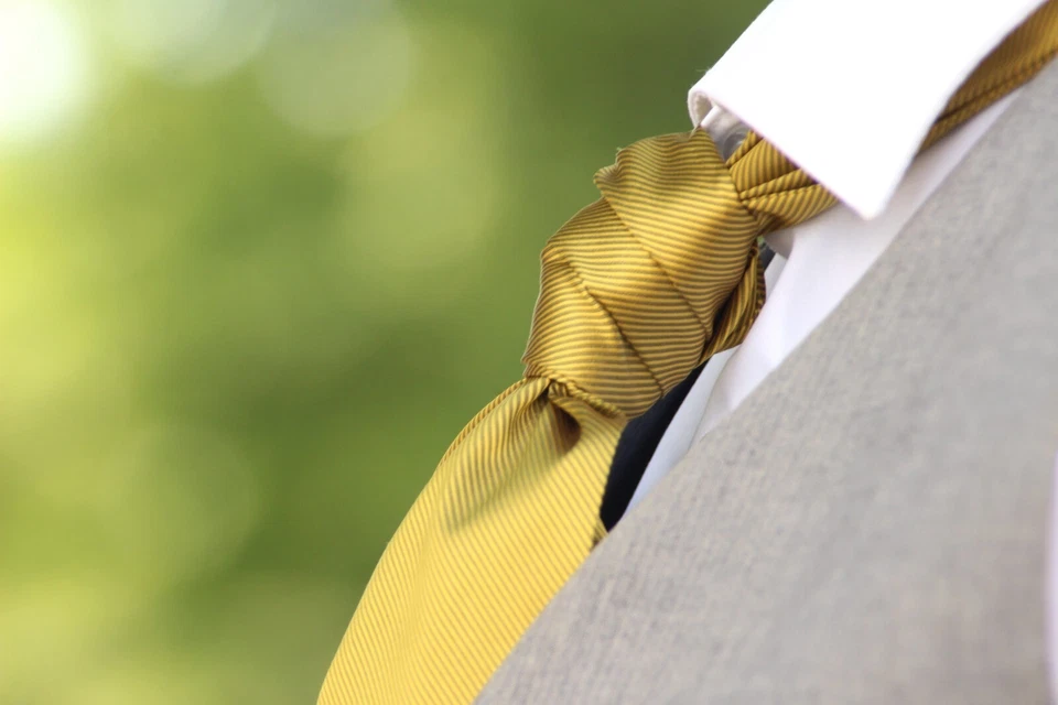 Caja de regalo para hombre Cravat Ascot oro mostaza sólida 100 % seda A093 Foto 4 de 4