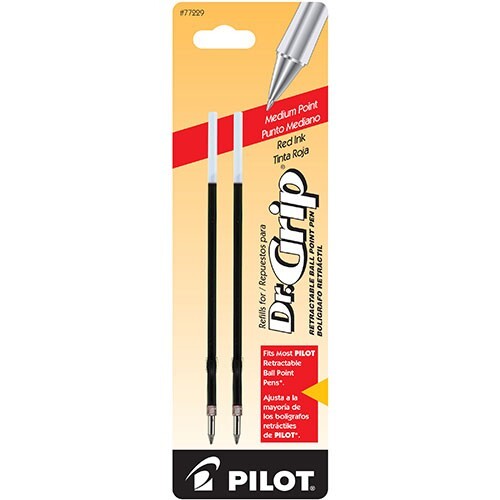 Pilot Dr. Grip Retractable Ball Pen Ink Refill 1.0mm Med Point 2/Pk Red Office