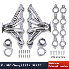 Polished Stainless Steel Block Hugger Shorty Exhaust Headers For SBC LS LS3 LS6